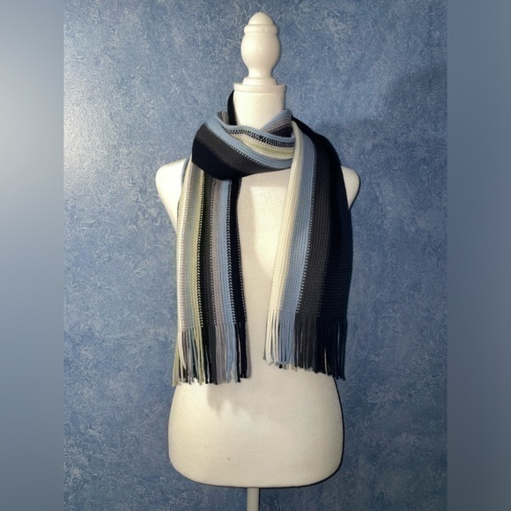 Y2K Striped Knit Fringe Scarf